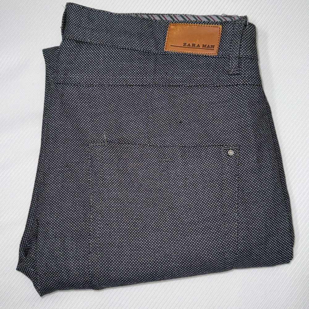 Zara Man Textured Micro Dot Trousers Mens 31 Charcoal Grey Slim Tapered Pants